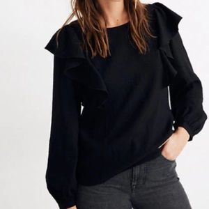 Madewell Ruffle Front Black Top Blouse NWT Size Large